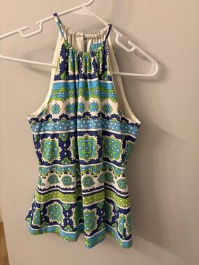J. McLaughlin Blue, Green & White Halter Print Camisole